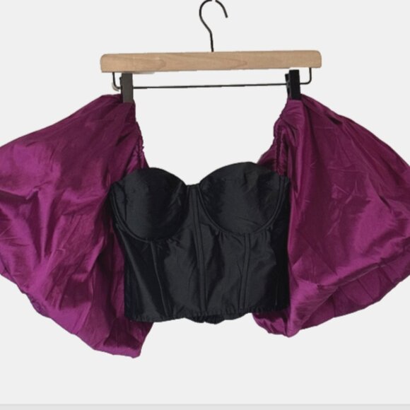 Misa Los Angeles Dita top Black Faux Leather Off Shoulder Puff Sleeve Blouse XS - Picture 2 of 4